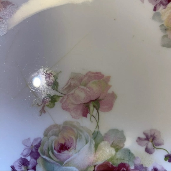 P.K. Porzellanfabrik Königszelt Silesia ~ Roses ~ Serving Bowl 1920's Tent Mark - Picture 4 of 6